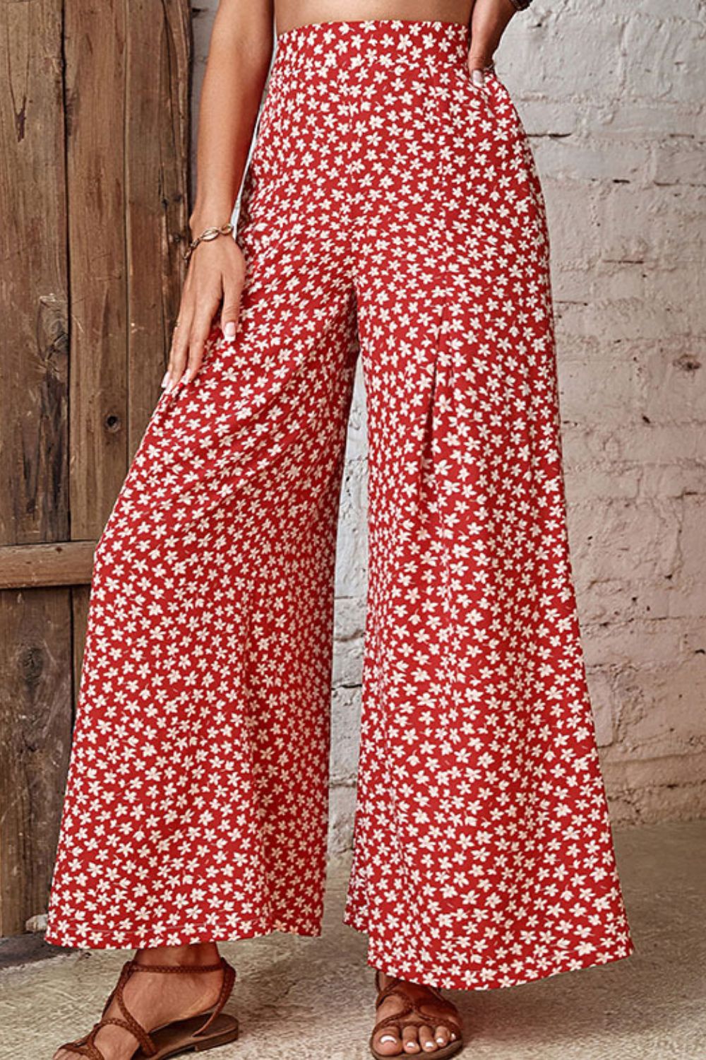 Floral High-Rise Wide Leg Flare Pants  Pants- Doll Fits