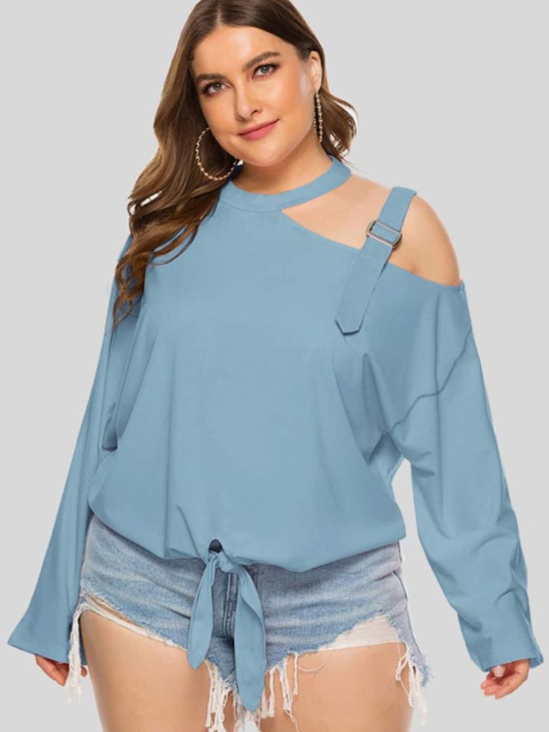 Plus Size Cold-Shoulder Tied Top  Shirts & Tops- Doll Fits