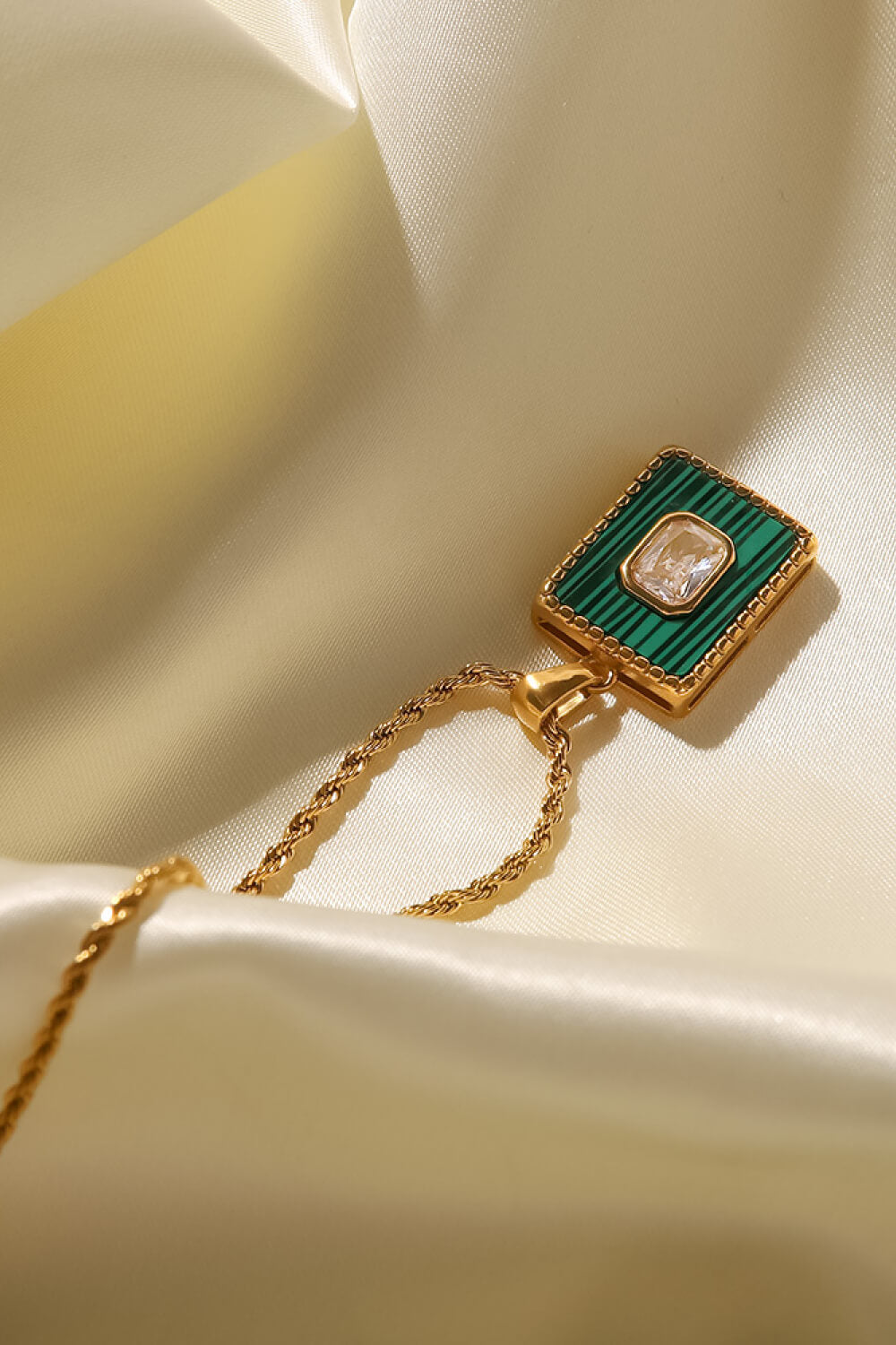 Square Pendant Twisted Chain Necklace  Necklaces- Doll Fits