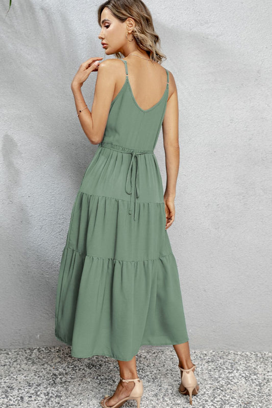 V-Neck Sleeveless Spaghetti Straps Midi Dress  Dresses- Doll Fits