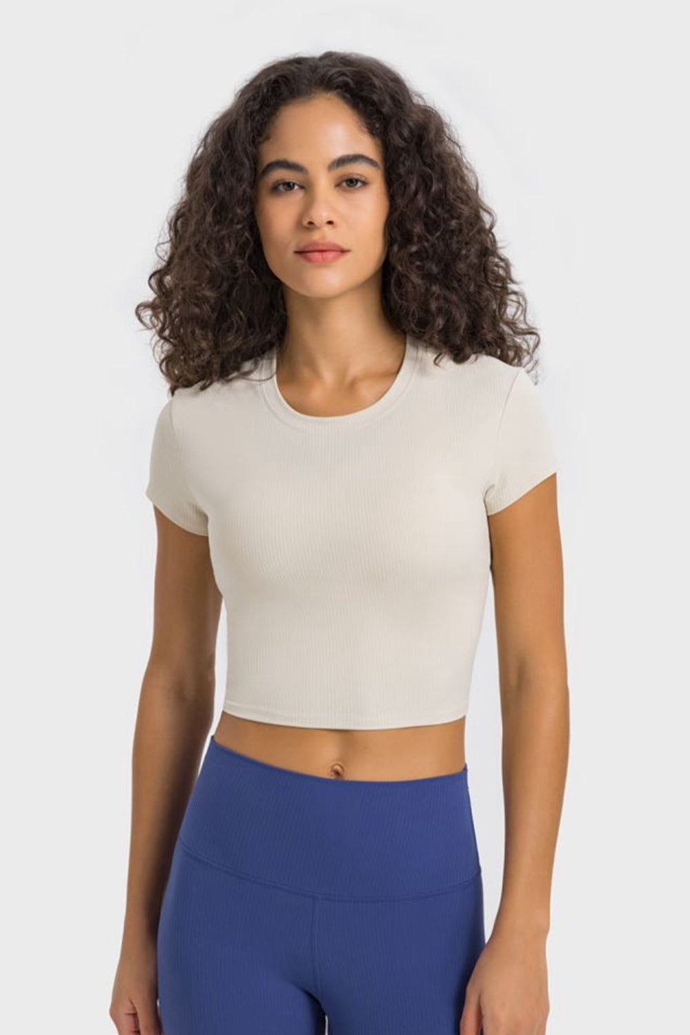 Round Neck Short Sleeve Cropped Sports T-Shirt  Activewear- Doll Fits