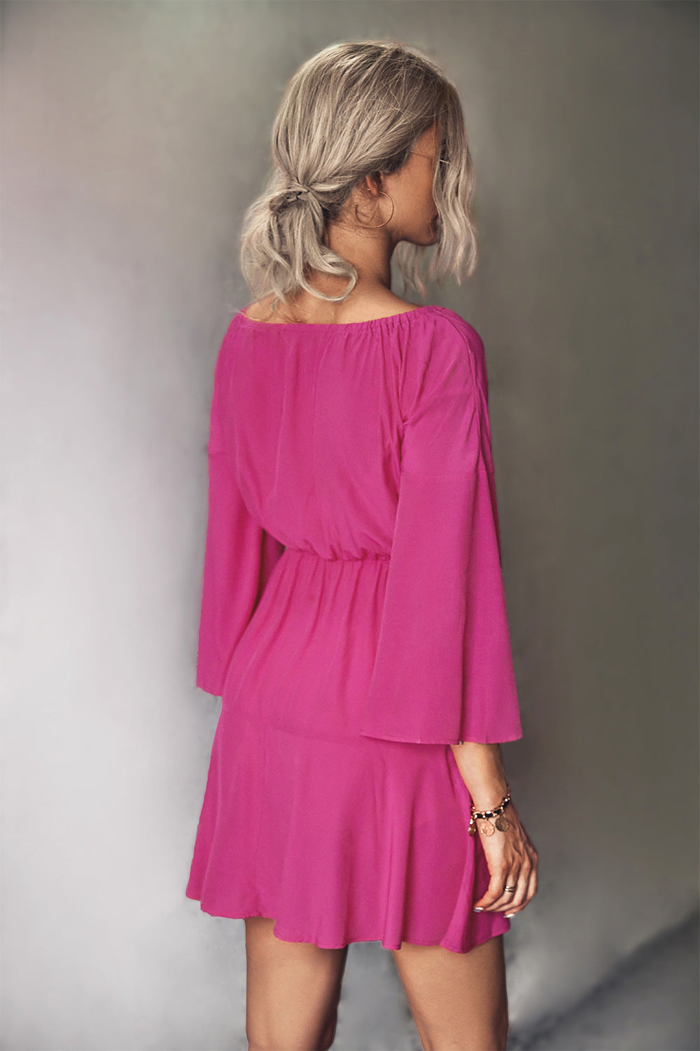 Tie Neck Flare Sleeve Mini Dress  Dresses- Doll Fits