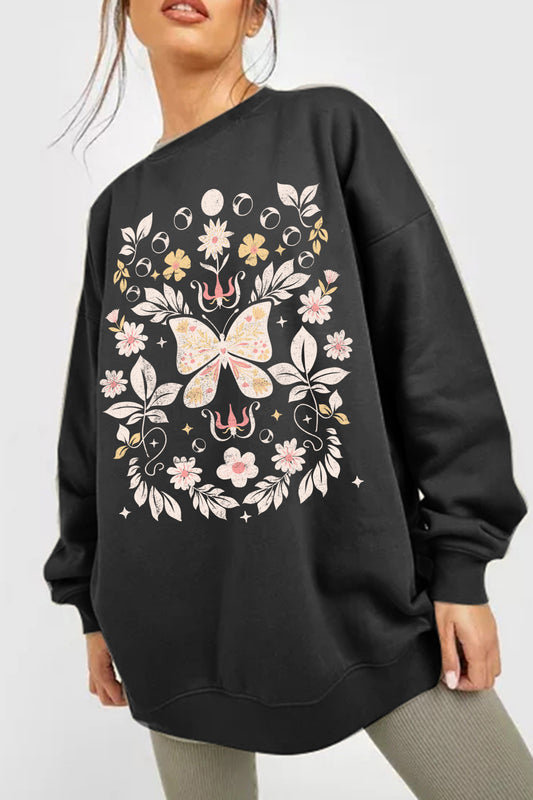 Simply Love Simply Love Full Size Flower and Butterfly Graphic Sweatshirt  - Doll Fits