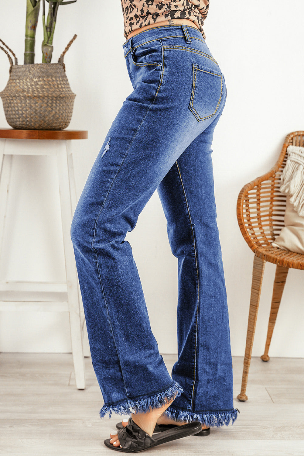 Ripped Frayed Hem Jeans  Pants- Doll Fits