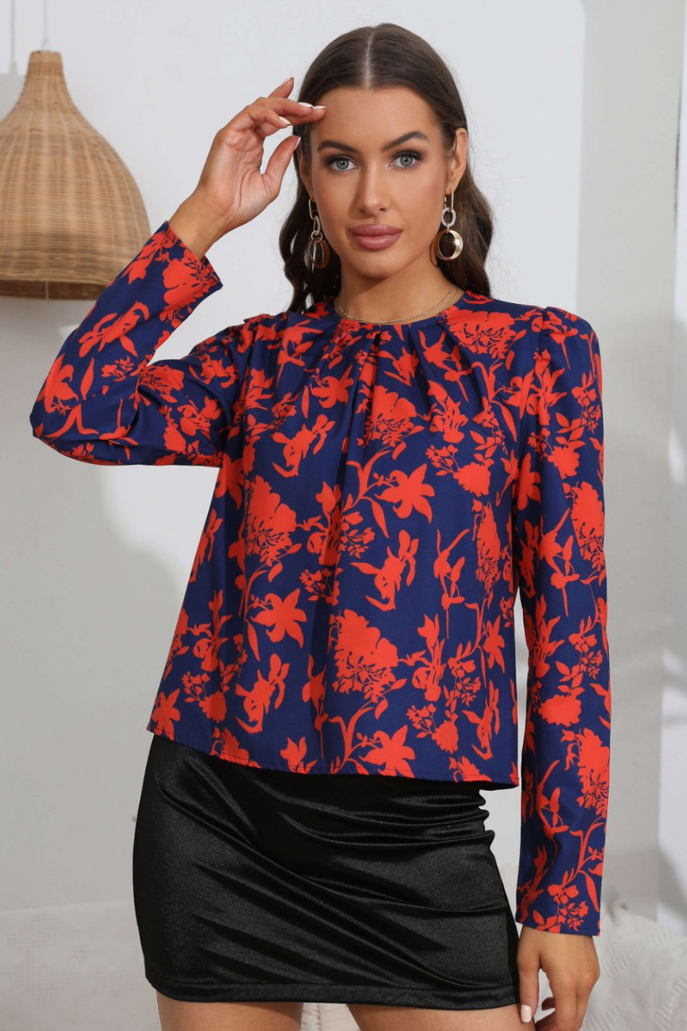Floral Long Puff Sleeve Blouse  Shirts & Tops- Doll Fits