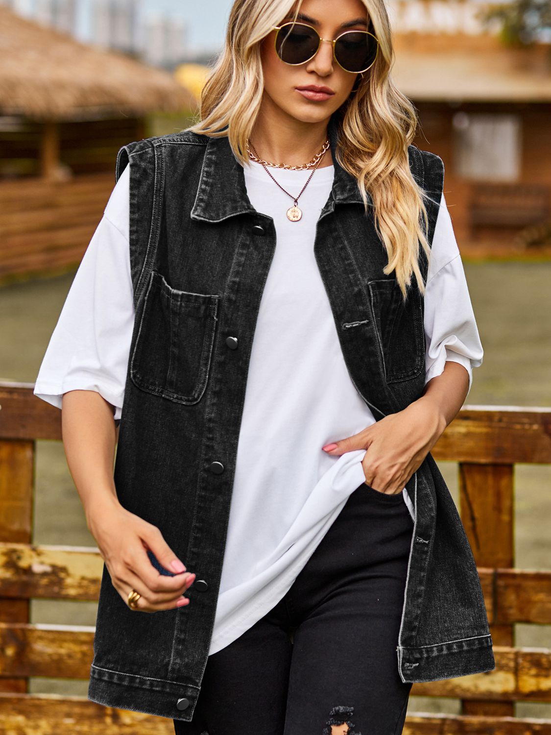 Button Down Denim Vest  - Doll Fits