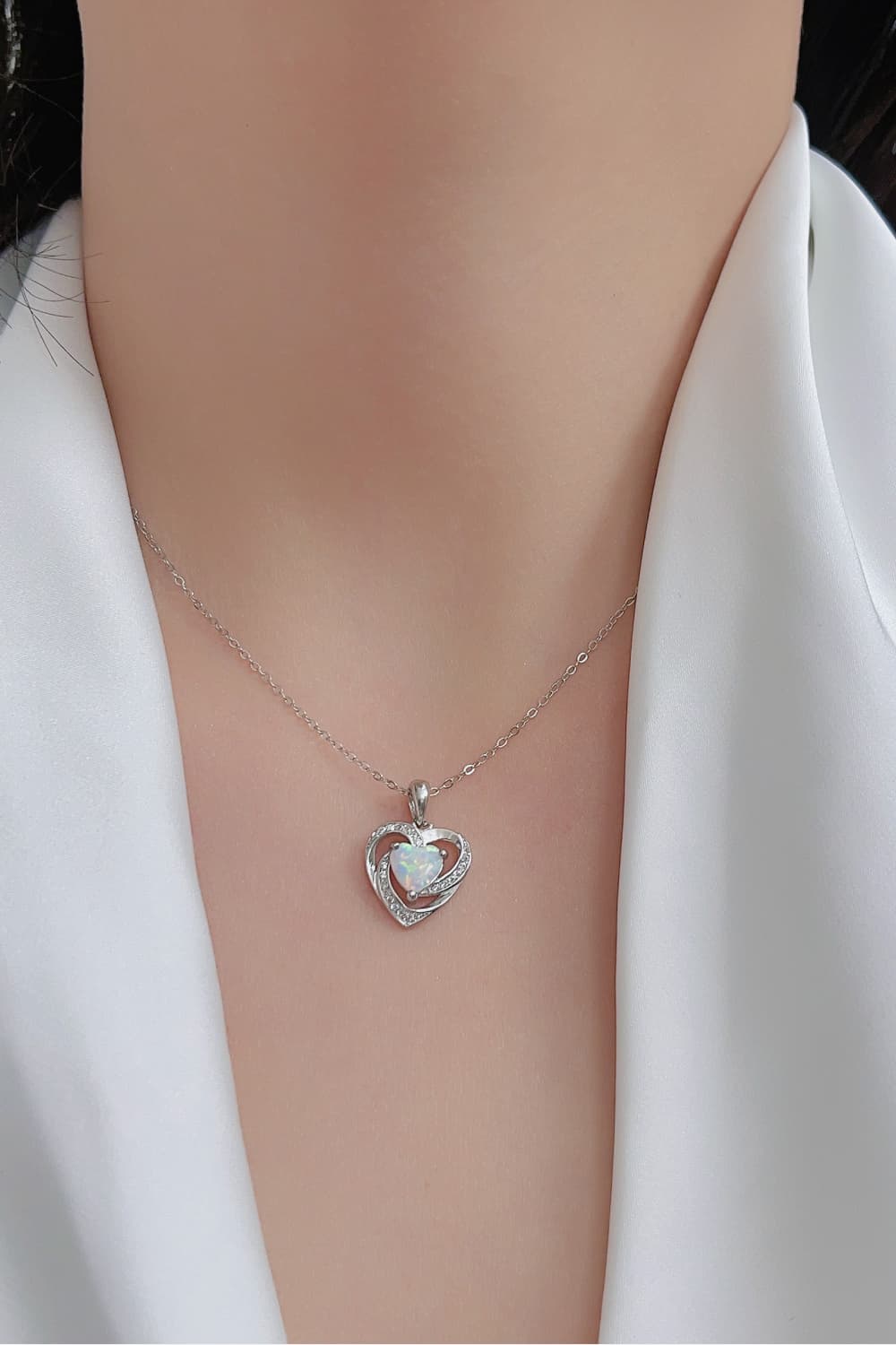 Opal Heart Pendant Necklace  Necklaces- Doll Fits