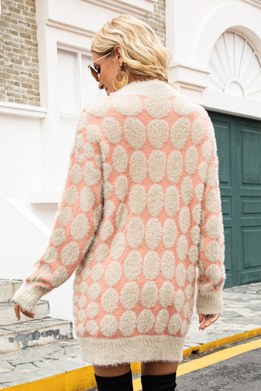 Geometric Open Front Fuzzy Cardigan  Coats & Jackets- Doll Fits