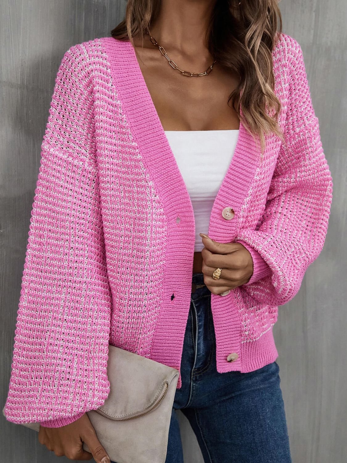 Heathered Lantern Sleeve Cardigan  Shirts & Tops- Doll Fits