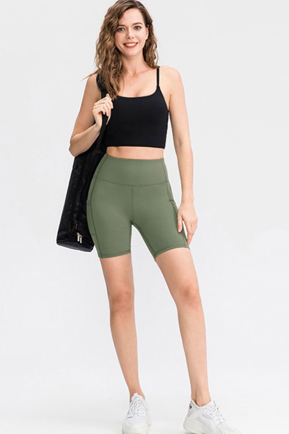 Wide Waistband Sports Shorts with Pockets  Activewear- Doll Fits