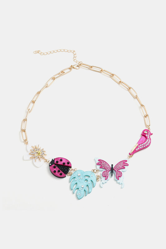 Rhinestone Decor Multi-Charm Copper Necklace  Necklaces- Doll Fits