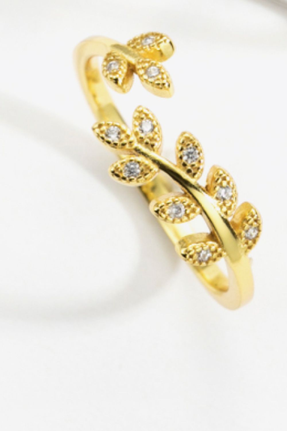 Inlaid Zircon Leaf-Shaped Open Ring  Rings- Doll Fits