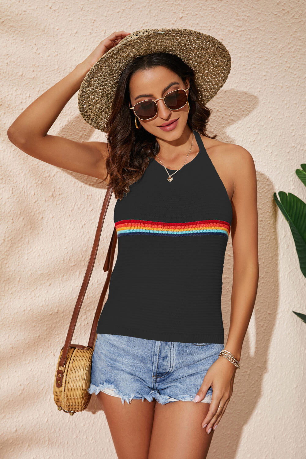 Rainbow Stripe Halter Neck Knit Tank  Shirts & Tops- Doll Fits