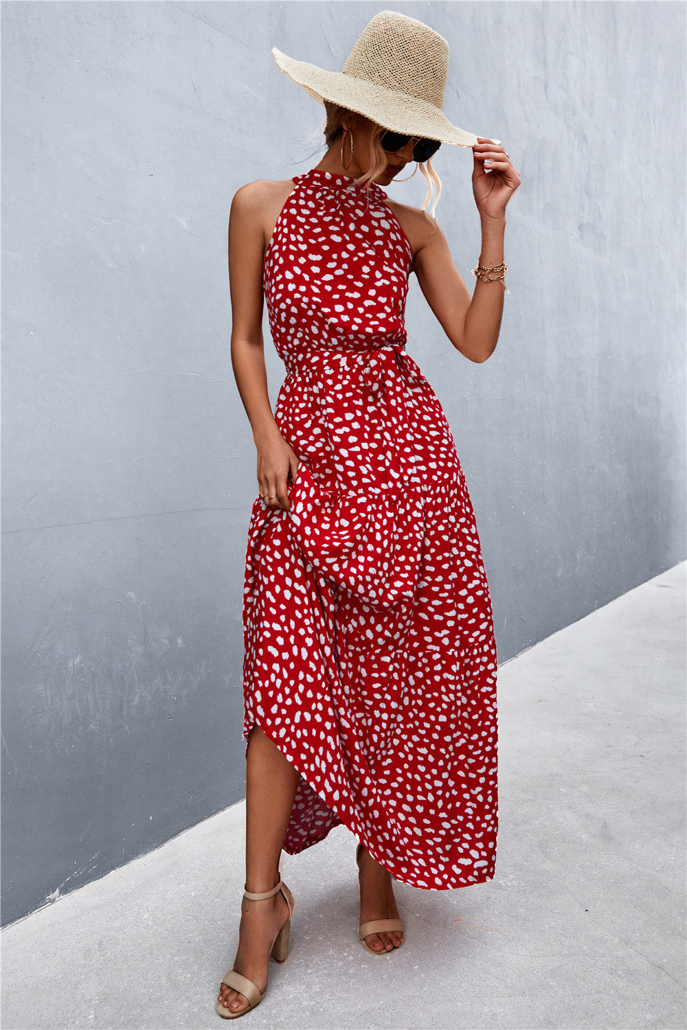 Printed Sleeveless Tie Waist Maxi Dress  Dresses- Doll Fits