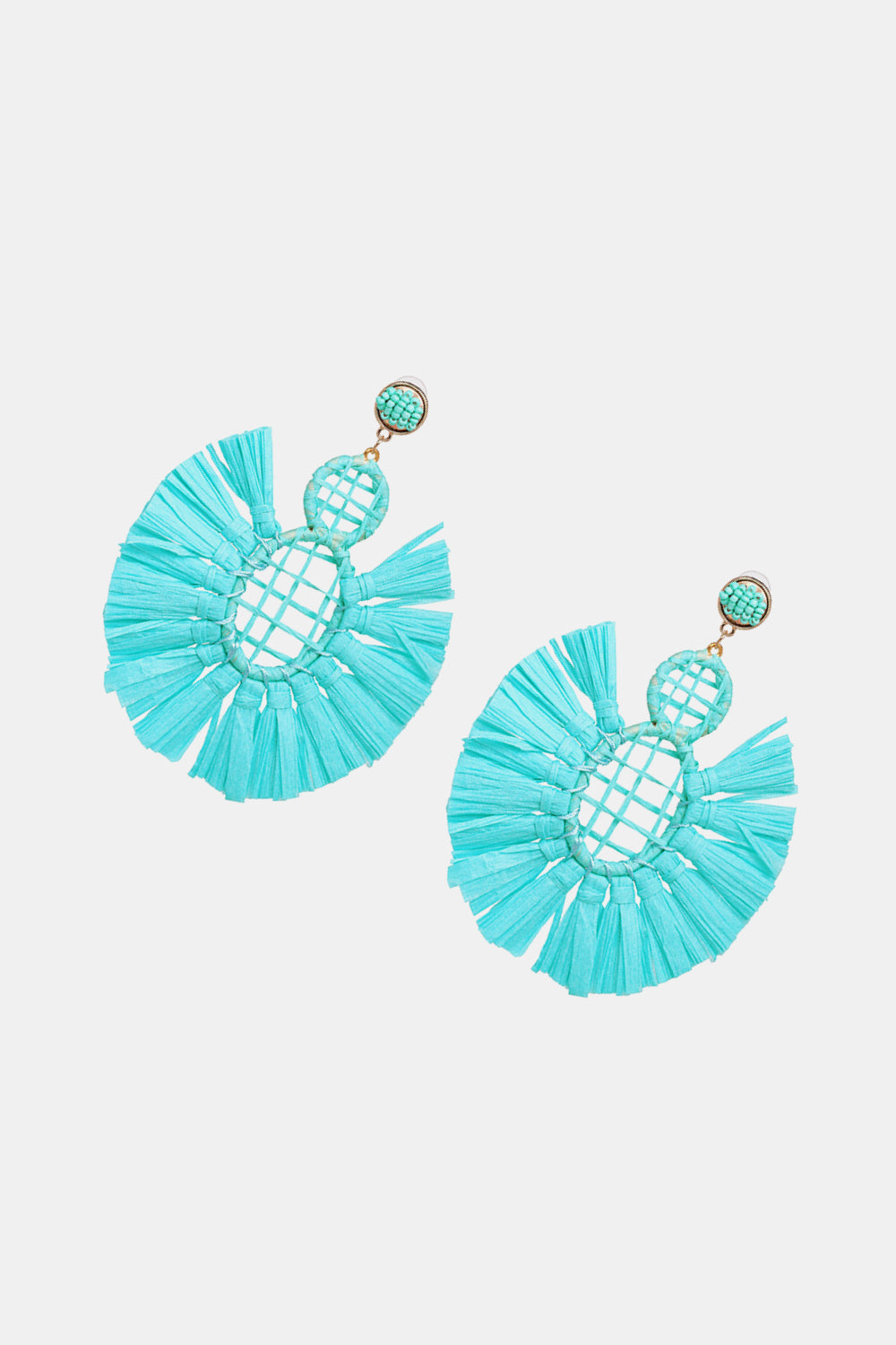 Raffia Grass Tassel Detail Dangle Earrings  Earrings- Doll Fits
