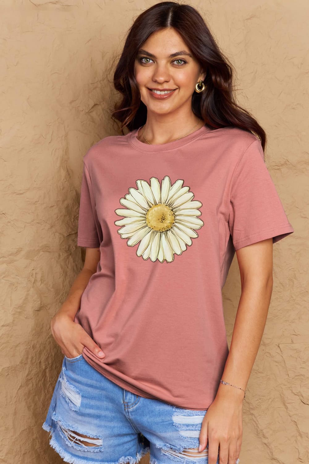 Simply Love Full Size FLOWER Graphic Cotton Tee  - Doll Fits