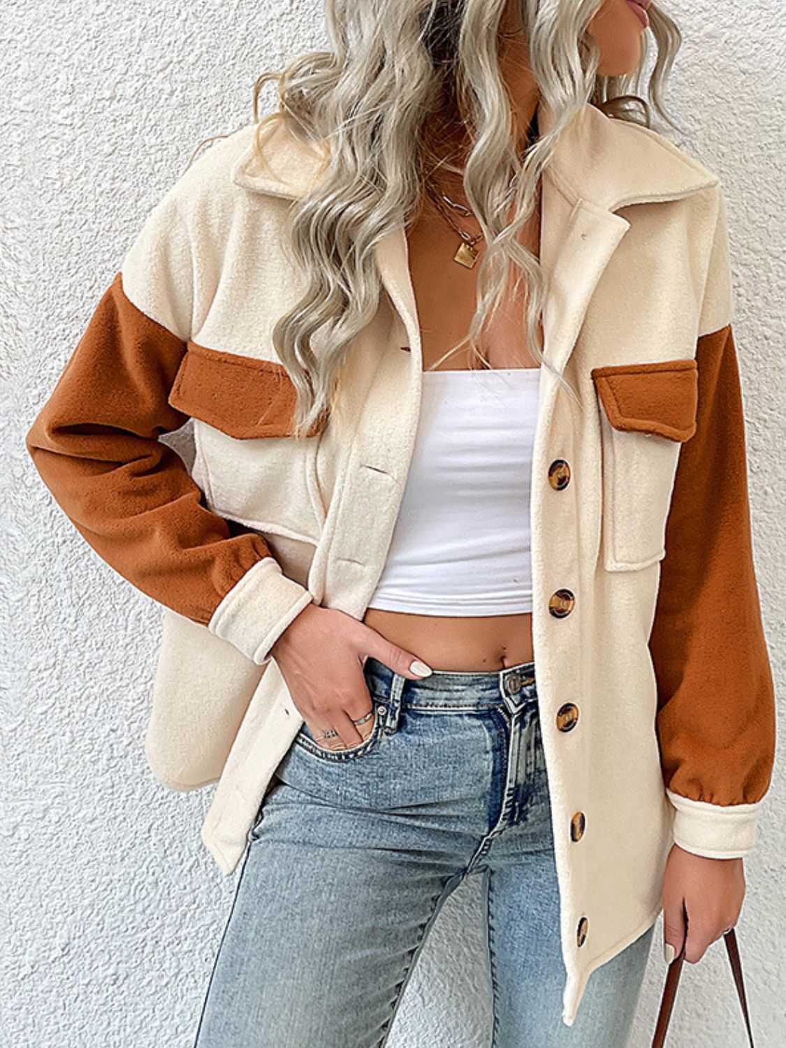Contrast Button-Up Fleece Jacket  Coats & Jackets- Doll Fits