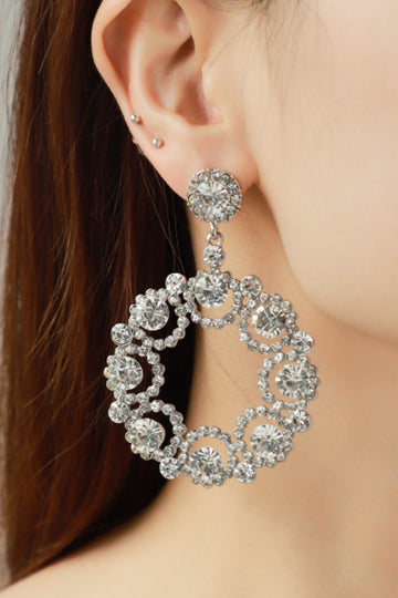 Alloy Rhinestone Round Drop Earrings  Earrings- Doll Fits
