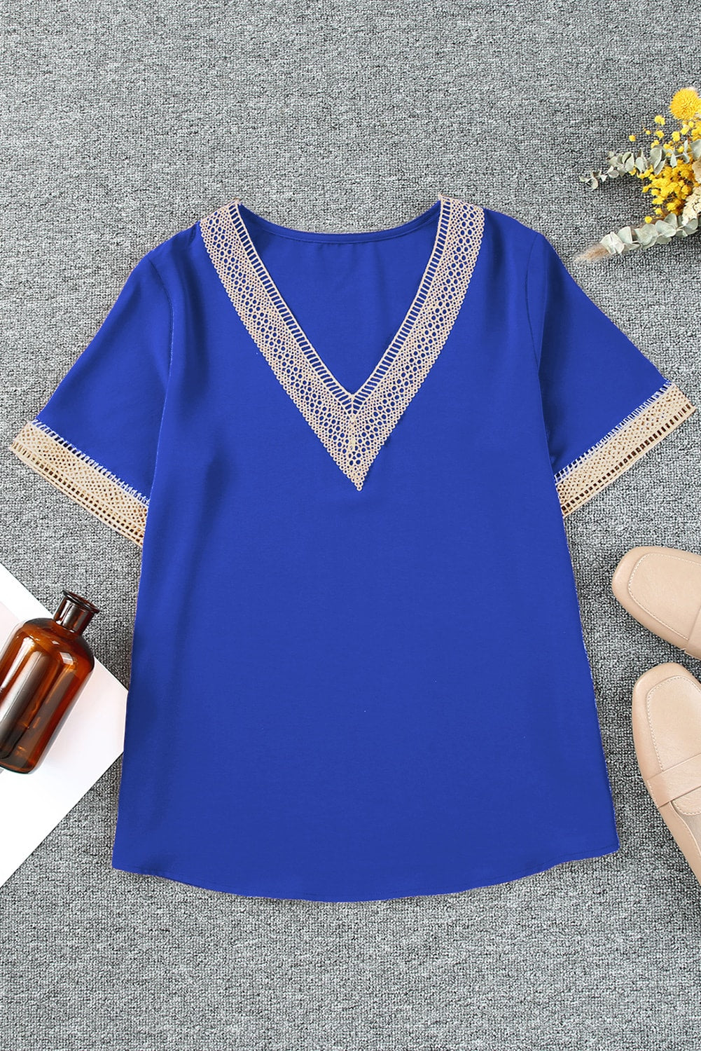 Contrast V-Neck Blouse  Shirts & Tops- Doll Fits