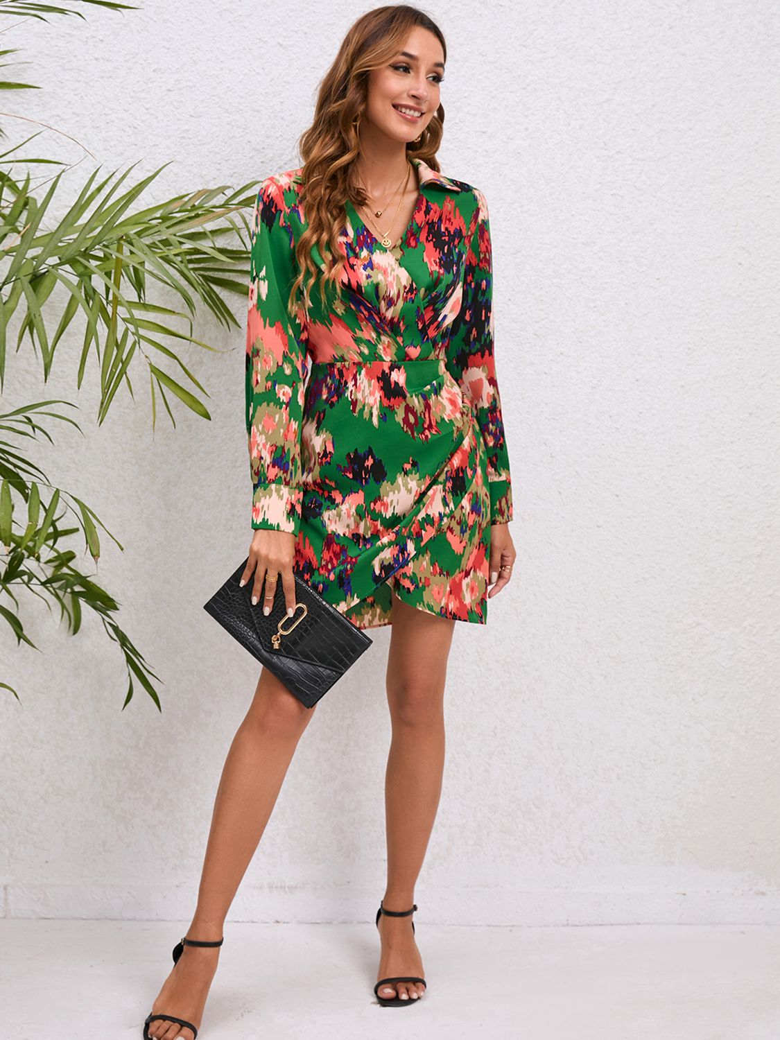 Printed Long Sleeve Tulip Hem Dress  Dresses- Doll Fits