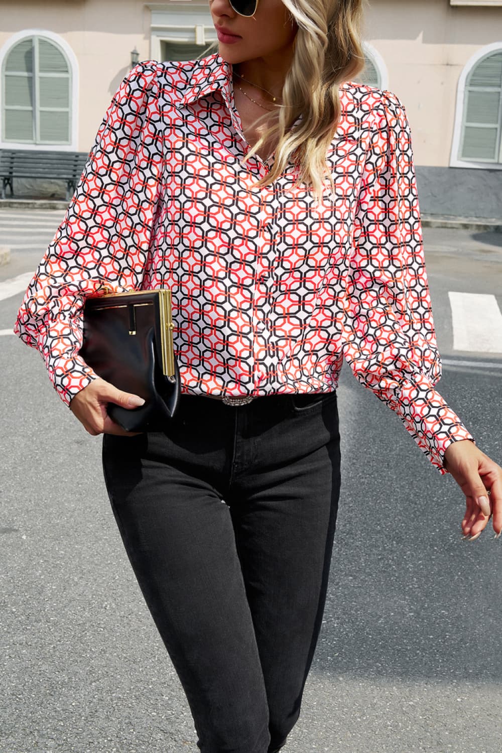 Printed Lantern Sleeve Shirt  - Doll Fits