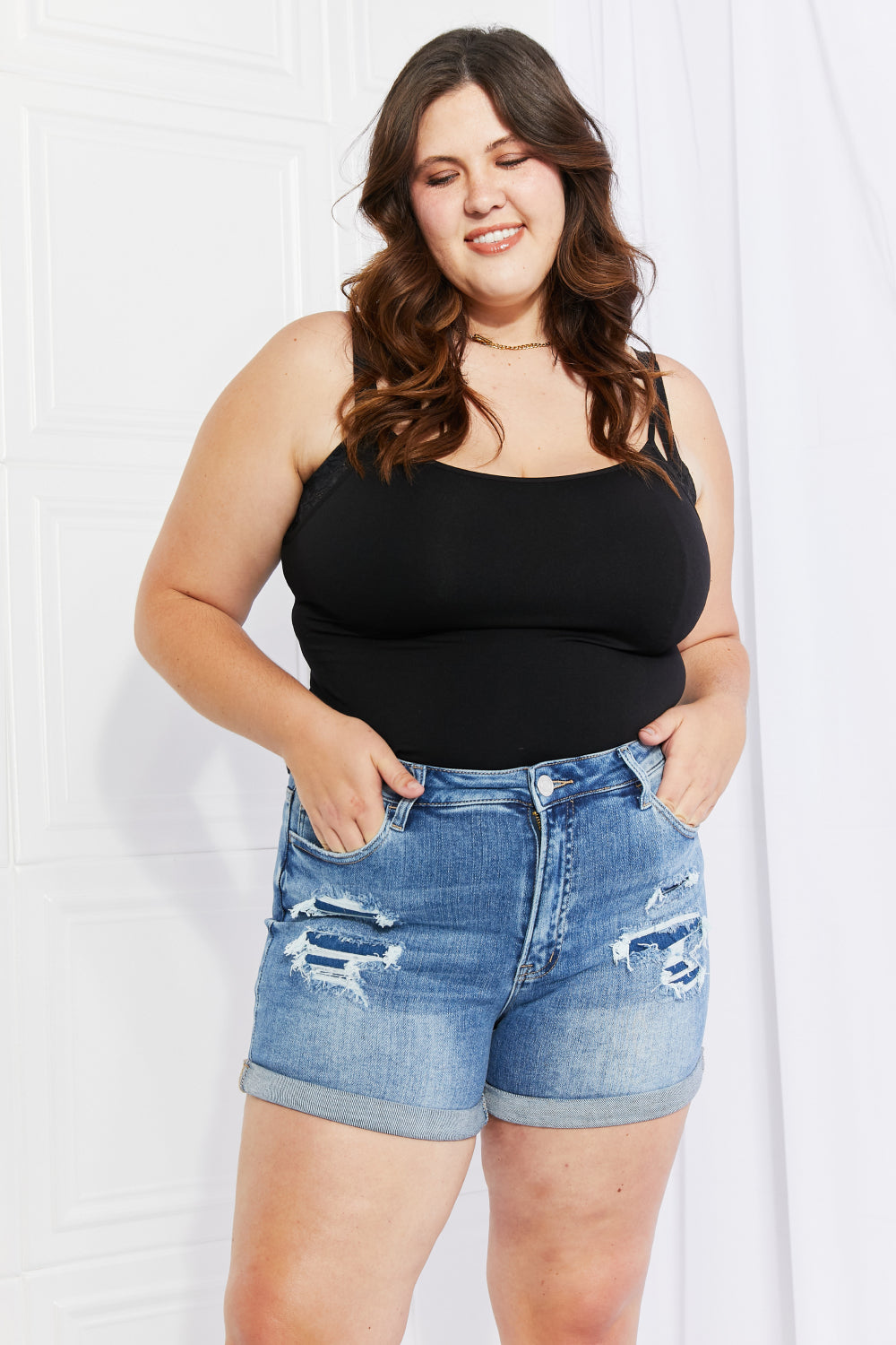 Vervet by Flying Monkey Worth It Full Size Distressed Denim Shorts  Shorts- Doll Fits