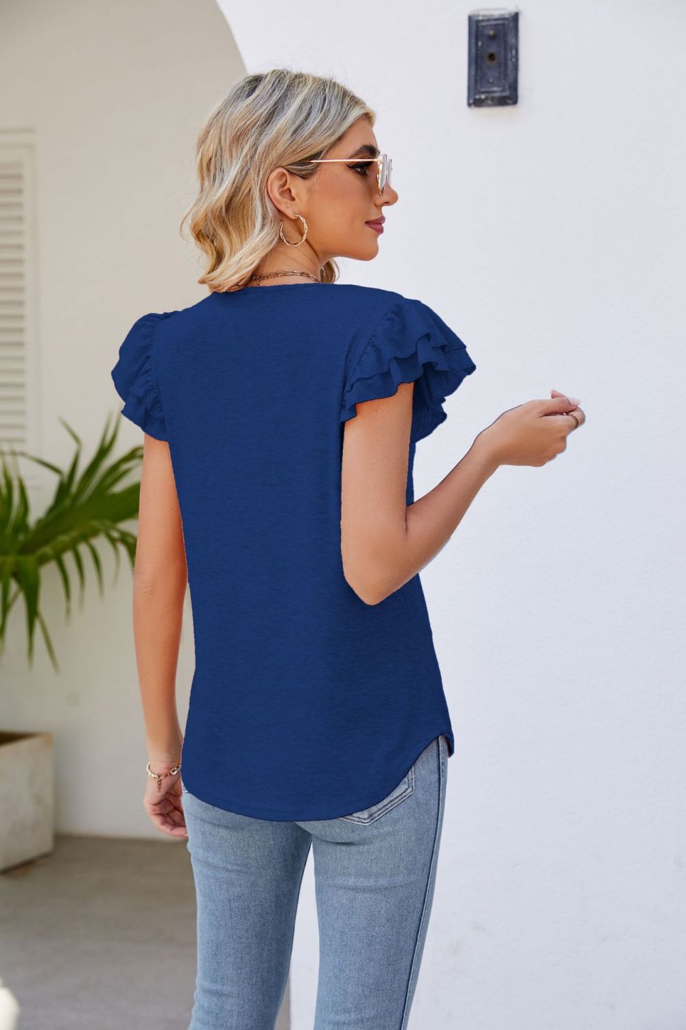 Smocked Flutter Sleeve V-Neck Top  Shirts & Tops- Doll Fits