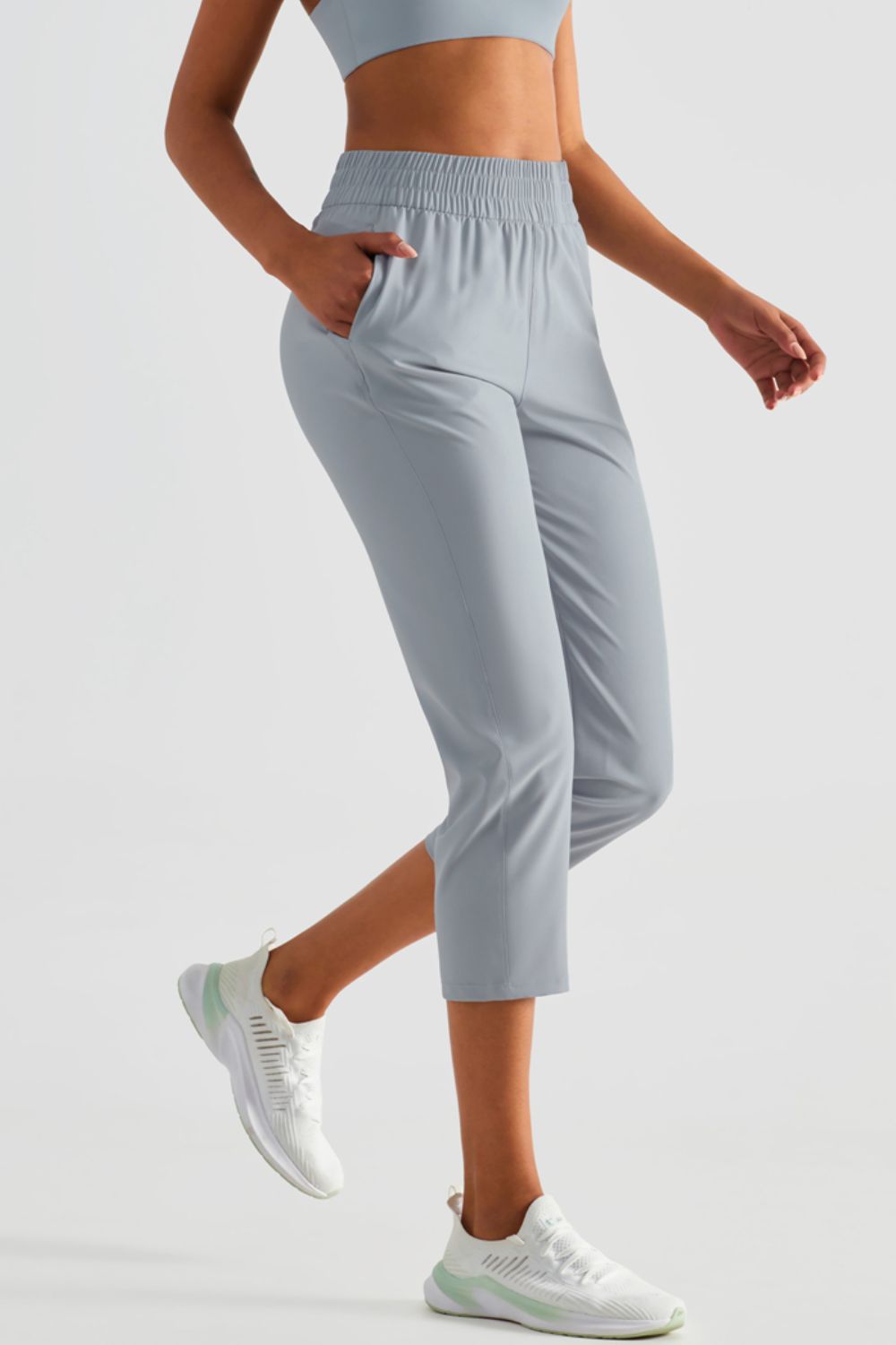 Elastic Waist Cropped Sports Pants  Pants- Doll Fits