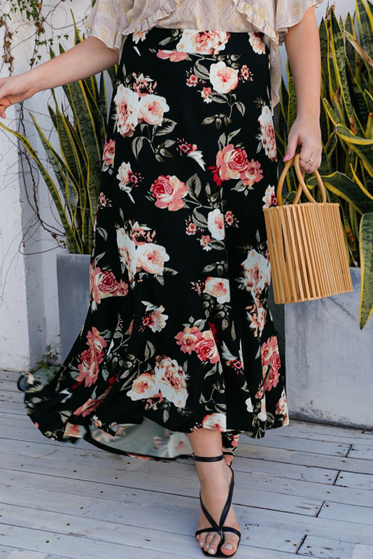 Plus Size Floral High-Rise Skirt  Skirts- Doll Fits