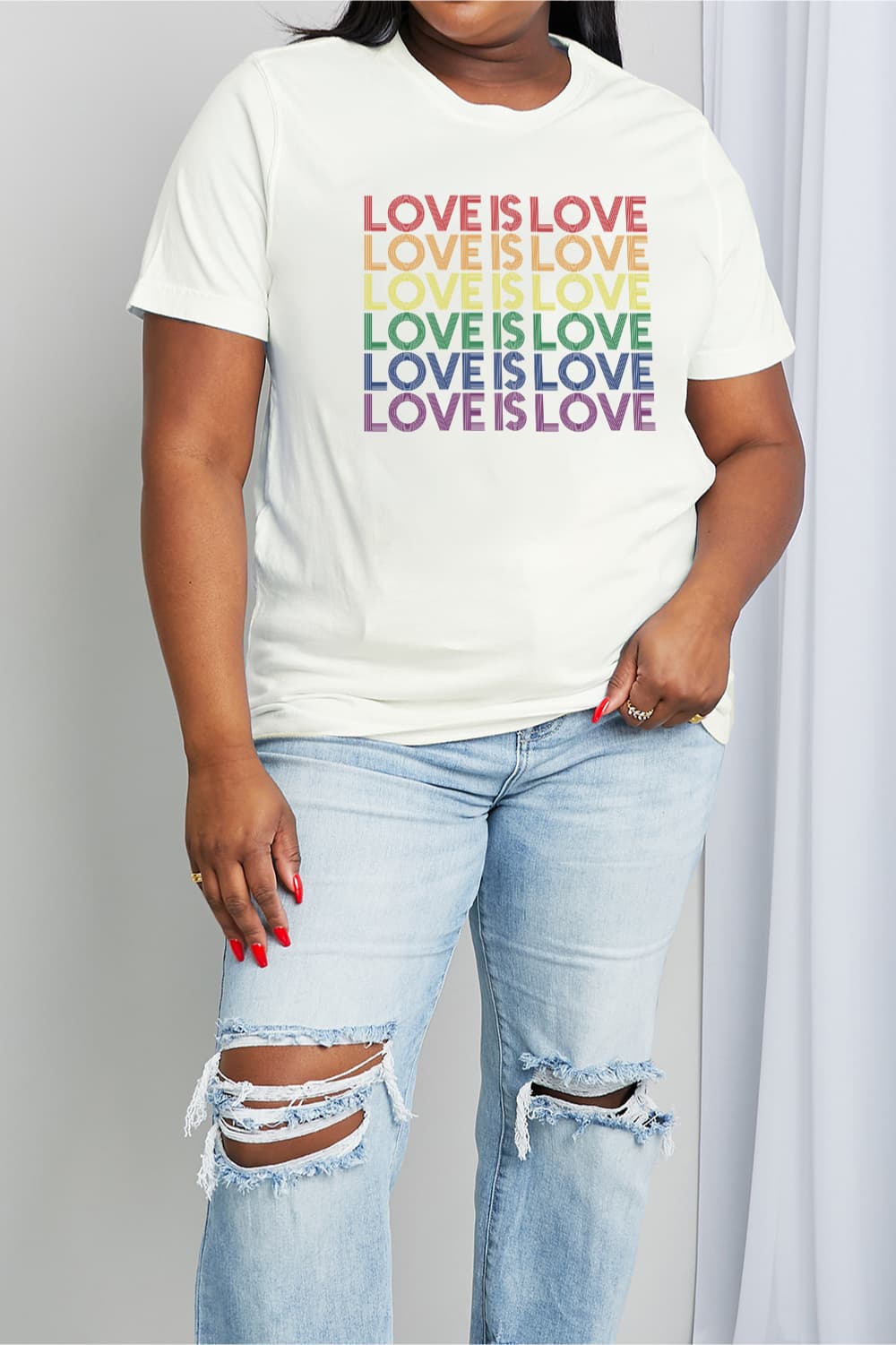 Simply Love Full Size LOVE IS LOVE Graphic Cotton Tee  Shirts & Tops- Doll Fits