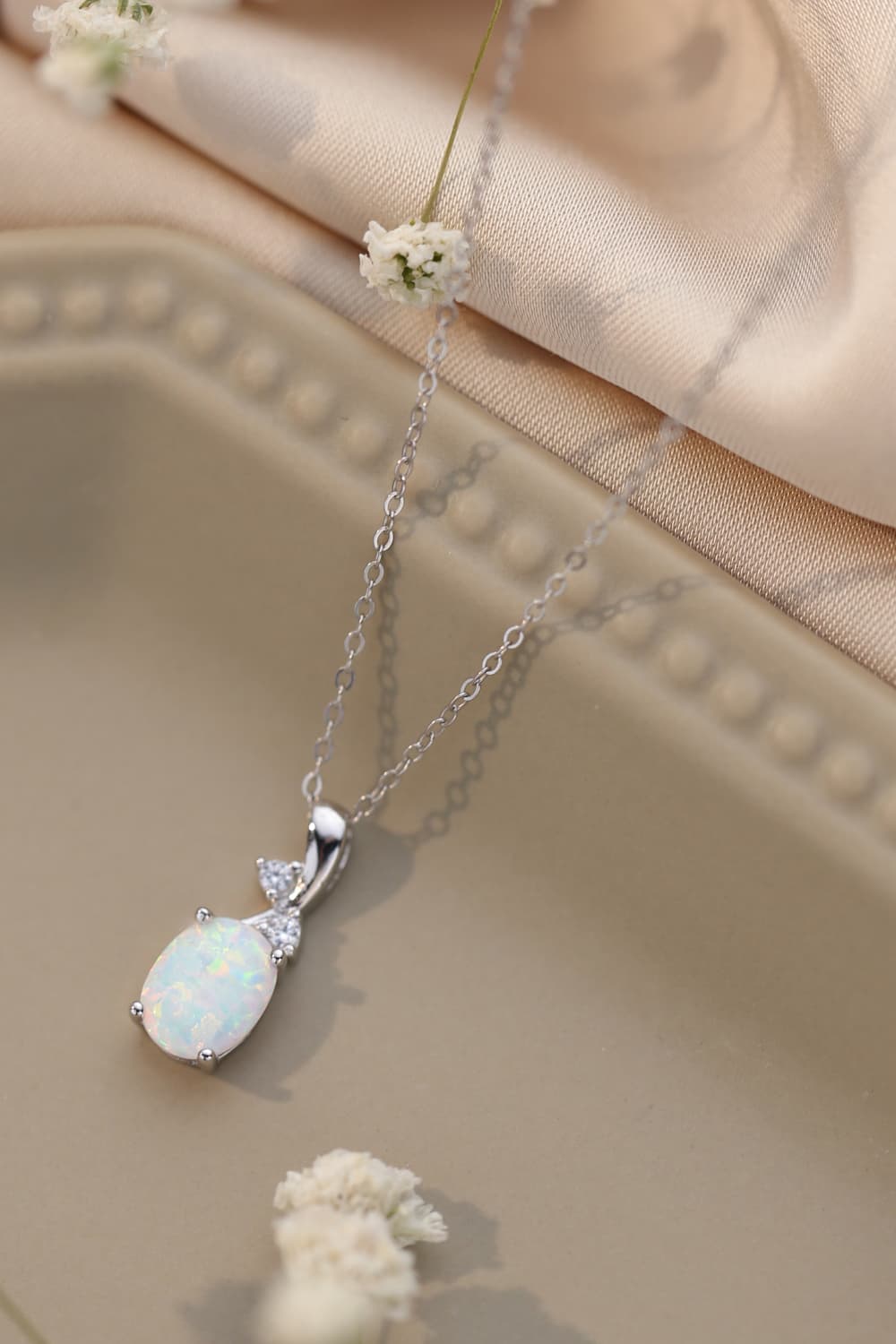 Opal Oval Pendant Chain Necklace  Necklaces- Doll Fits