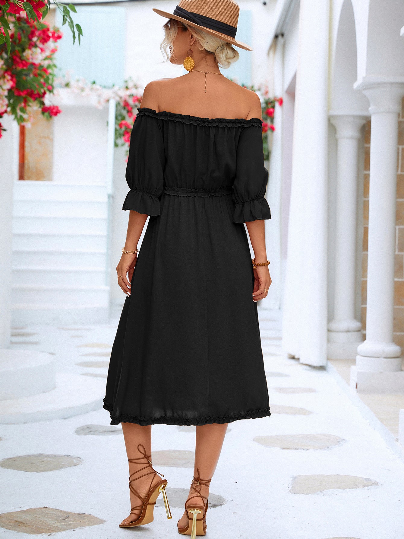 Frilled Off-Shoulder Flounce Sleeve Dress  Dresses- Doll Fits
