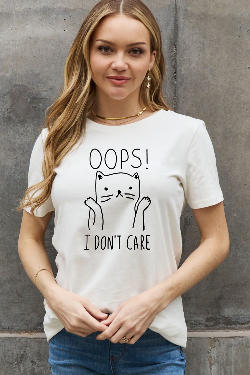 Simply Love Full Size OOPS I DON’T CARE Graphic Cotton Tee  Shirts & Tops- Doll Fits