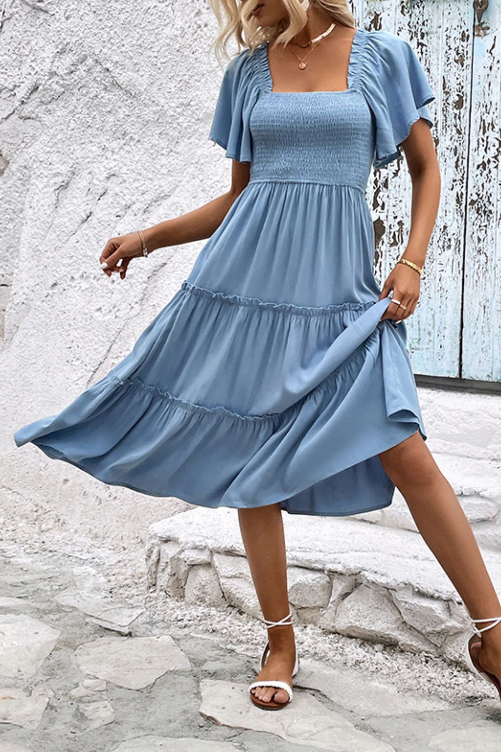 Smocked Square Neck Frill Trim Dress  Dresses- Doll Fits