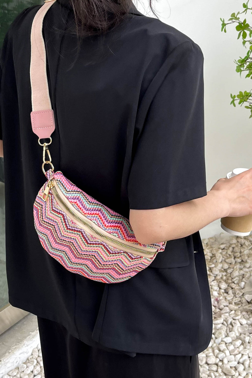 Chevron Straw Sling Bag  Handbags- Doll Fits