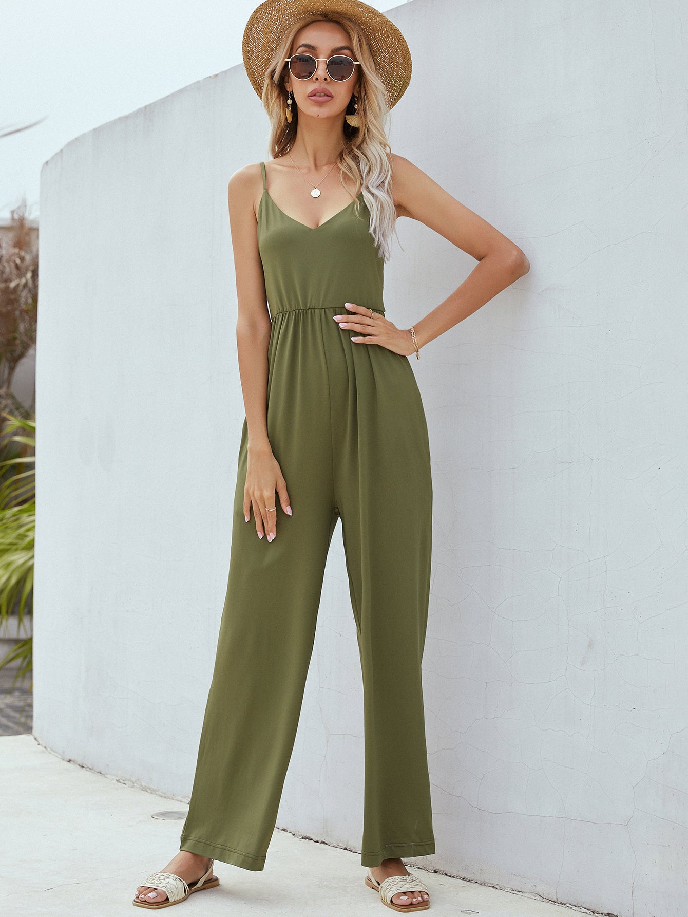 Adjustable Spaghetti Strap Jumpsuit with Pockets  Jumpsuits & Rompers- Doll Fits