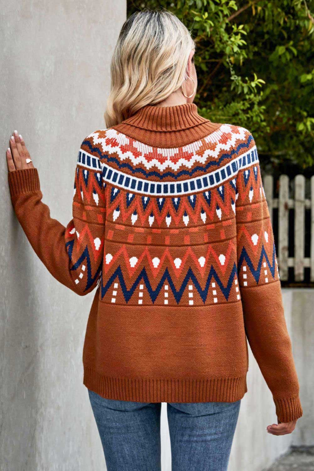 Chevron Turtleneck Ribbed Trim Sweater  Shirts & Tops- Doll Fits