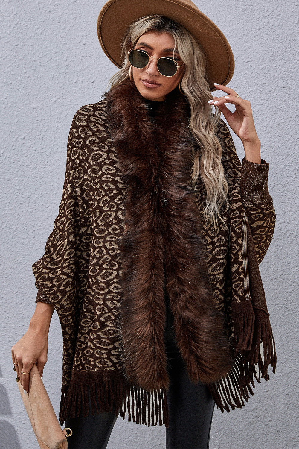 Leopard Fringe Detail Poncho  - Doll Fits