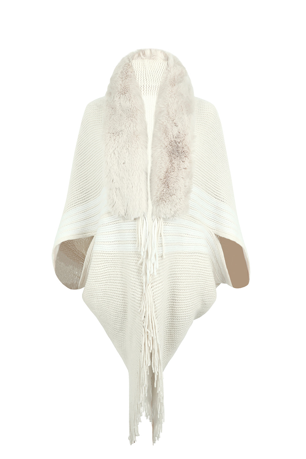 Striped Fringe Detail Long Sleeve Poncho  - Doll Fits