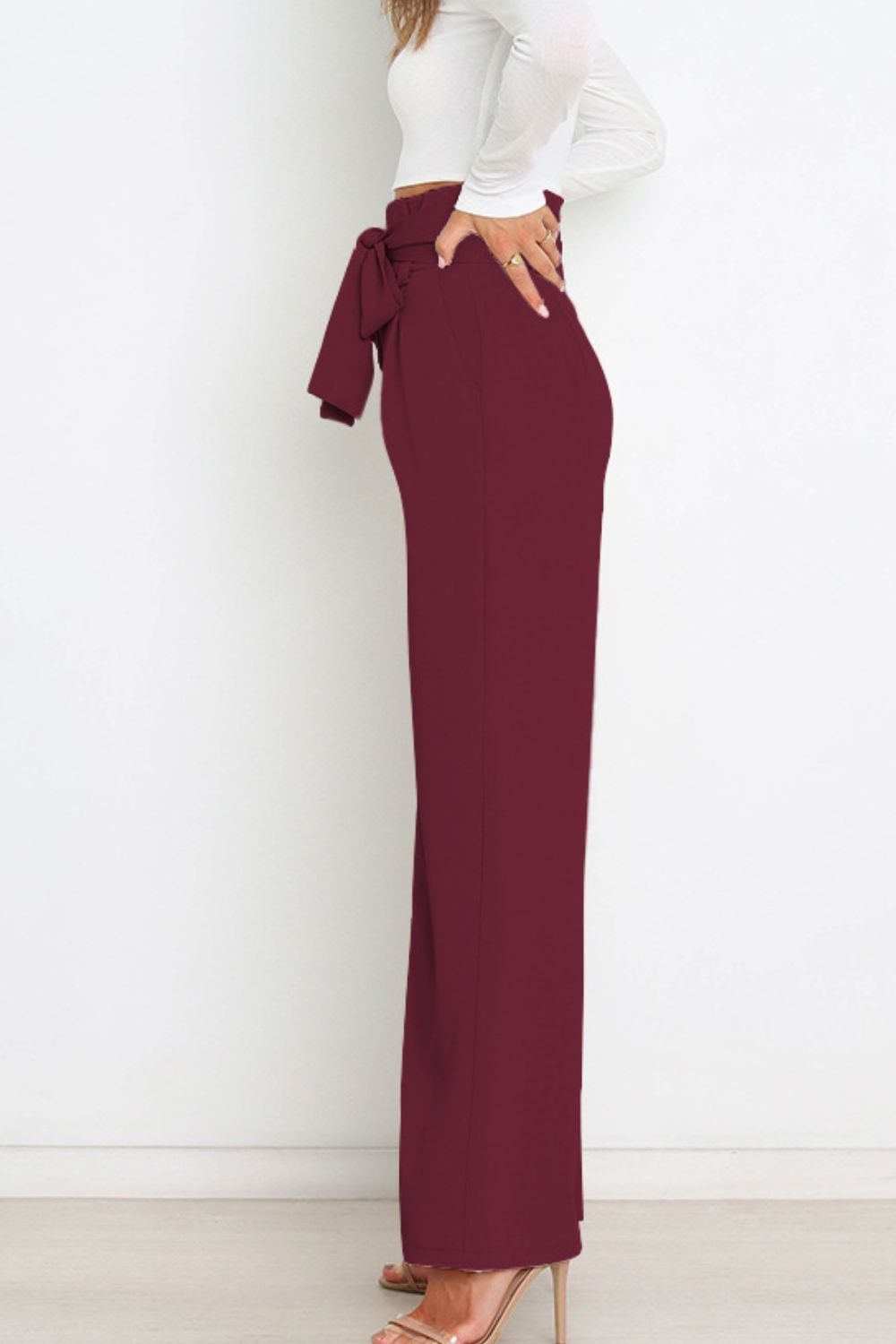Tie Front Paperbag Wide Leg Pants  Pants- Doll Fits