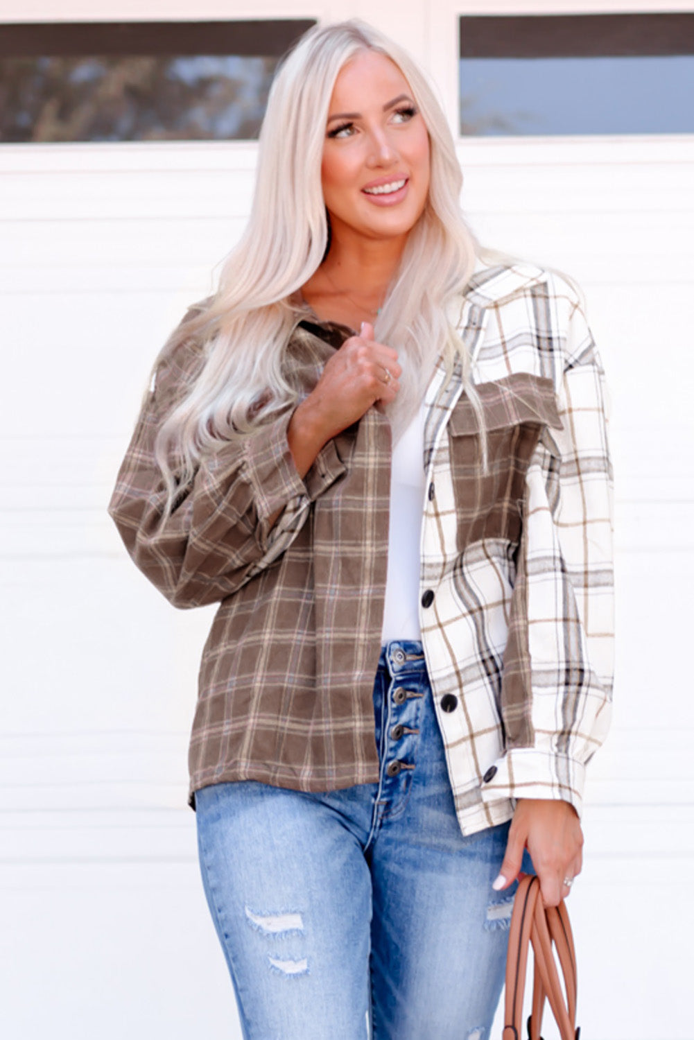Plaid Contrast Button Up Shirt Jacket  Coats & Jackets- Doll Fits