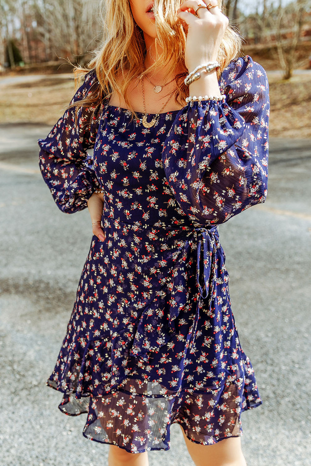 Printed Square Neck Ruffled Dress  Dresses- Doll Fits