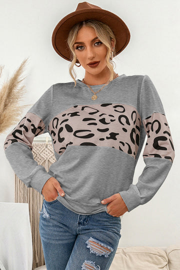 Laura Contrast Leopard Crewneck Sweatshirt  Shirts & Tops- Doll Fits