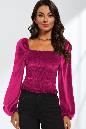 Double Take Smocked Square Neck Long Sleeve Blouse  - Doll Fits