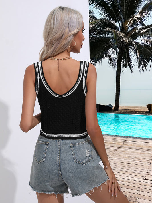Contrast Scoop Neck Knit Tank  - Doll Fits