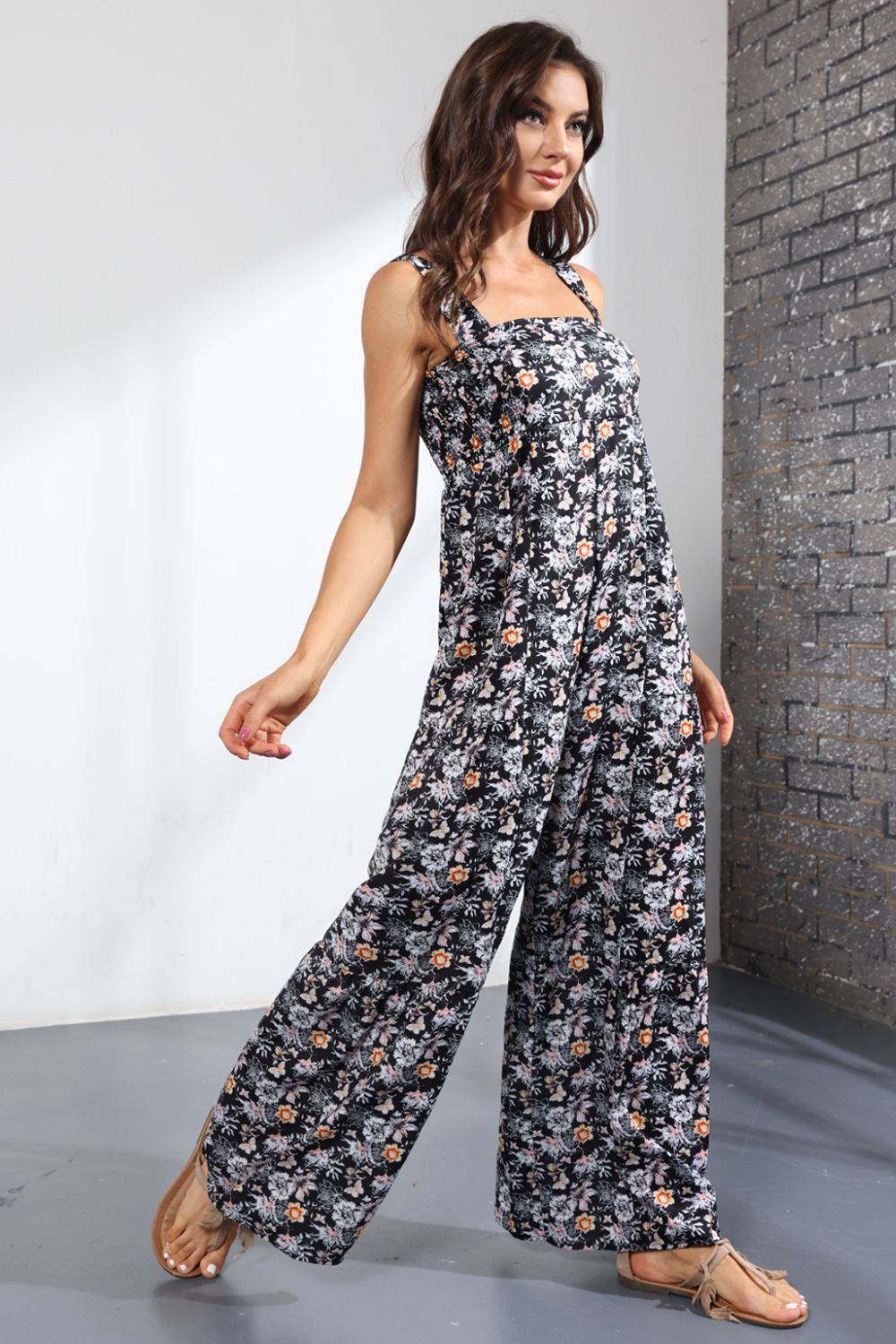 Floral Square Neck Wide Leg Jumpsuit  Jumpsuits & Rompers- Doll Fits