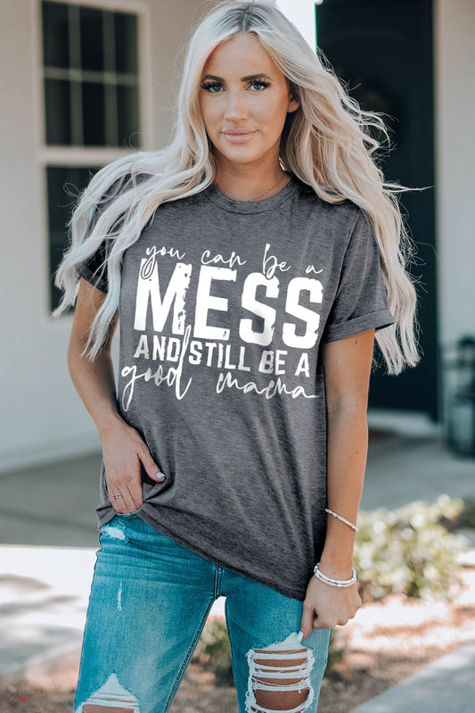 Letter Graphic Round Neck Cuffed T-Shirt  Shirts & Tops- Doll Fits