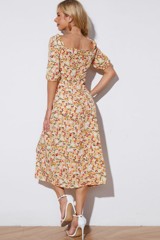 Floral Tied Square Neck Split Dress  Dresses- Doll Fits