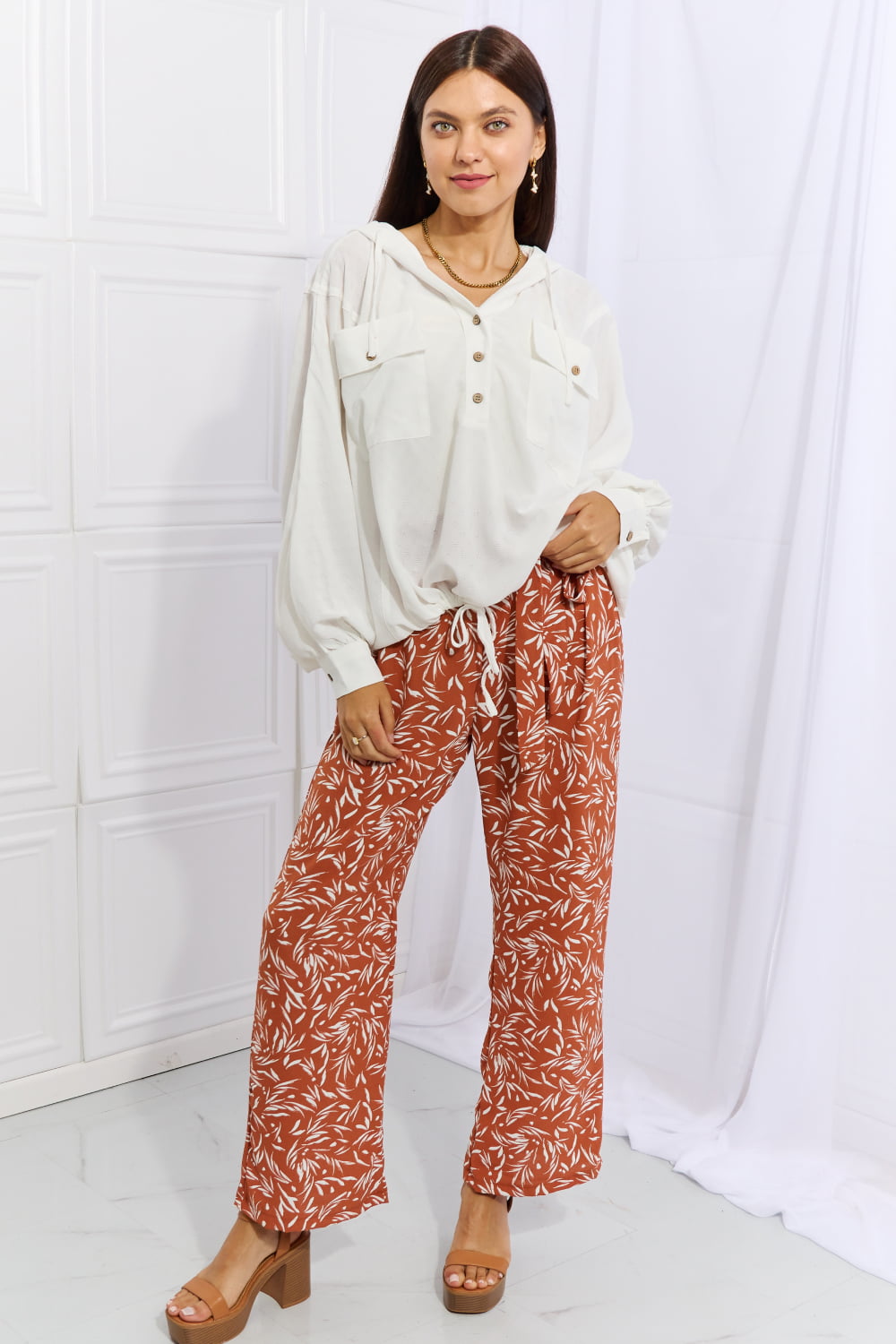 Heimish Right Angle Full Size Geometric Printed Pants in Red Orange  - Doll Fits