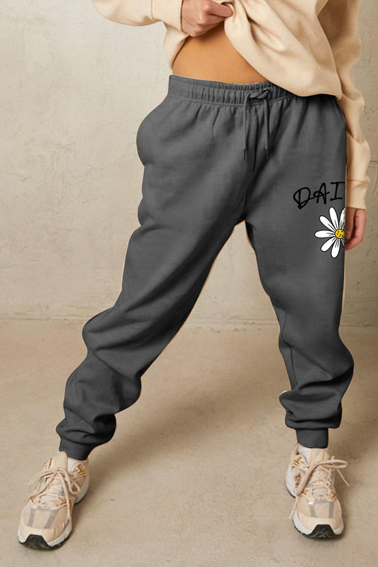 Simply Love Simply Love Full Size Drawstring DAISY Graphic Long Sweatpants  - Doll Fits
